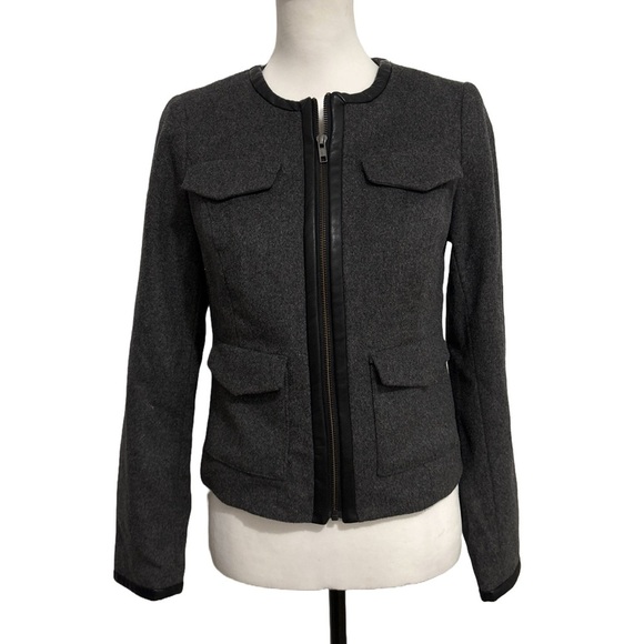 NWT! The Limited Gray Wool Blend Faux Leather Trim Zip Jacket XS - Picture 1 of 8